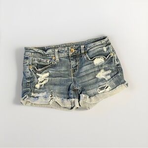 Aeropostale One of a Kind Hand Painted Sunflowers Distressed Ripped Jean Shorts
